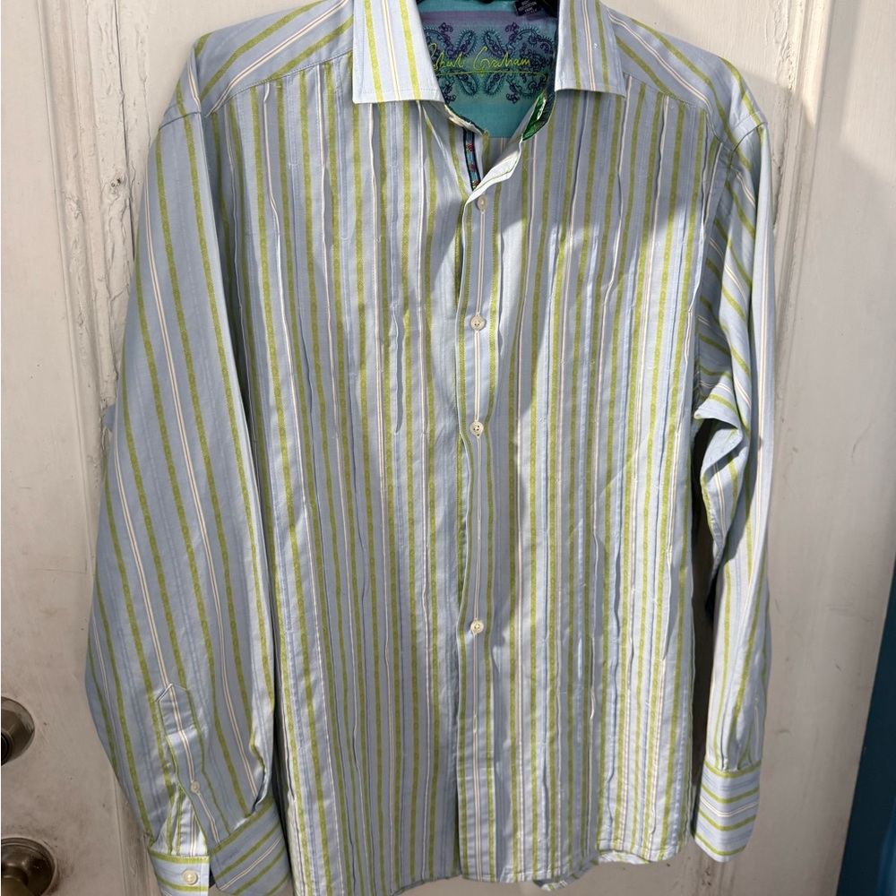 Robert Graham Striped Shirt - Light Blue and Green